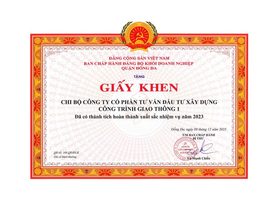  Giấy khen - Ban chấp hàng Đảng bộ Khối DN quận Đống Đa năm 2023